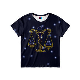 Детская футболка 3D с принтом Весы в Белгороде, 100% гипоаллергенный полиэфир | прямой крой, круглый вырез горловины, длина до линии бедер, чуть спущенное плечо, ткань немного тянется | Тематика изображения на принте: весы | звезды | знаки зодиака | космос | созвездие