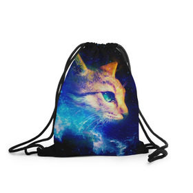 Рюкзак-мешок 3D с принтом Звездный кот в Белгороде, 100% полиэстер | плотность ткани — 200 г/м2, размер — 35 х 45 см; лямки — толстые шнурки, застежка на шнуровке, без карманов и подкладки | звезды | кот | мордочка | темный