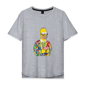 Мужская футболка хлопок Oversize с принтом Homer в Белгороде, 100% хлопок | свободный крой, круглый ворот, “спинка” длиннее передней части | bart | homer | simpsons | барт | гомер | еда | мультфильм | отец | папа | пончик | радуга | симпсоны | спрингфилд | хиппи | цвет