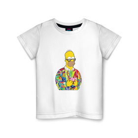 Детская футболка хлопок с принтом Homer в Белгороде, 100% хлопок | круглый вырез горловины, полуприлегающий силуэт, длина до линии бедер | Тематика изображения на принте: bart | homer | simpsons | барт | гомер | еда | мультфильм | отец | папа | пончик | радуга | симпсоны | спрингфилд | хиппи | цвет