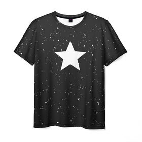 Мужская футболка 3D с принтом Super Star в Белгороде, 100% полиэфир | прямой крой, круглый вырез горловины, длина до линии бедер | black | milk | блэк | брызги | звезда | милк | текстура | узор