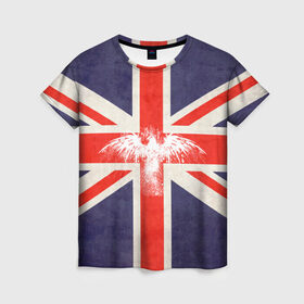Женская футболка 3D с принтом Флаг Англии с белым орлом в Белгороде, 100% полиэфир ( синтетическое хлопкоподобное полотно) | прямой крой, круглый вырез горловины, длина до линии бедер | Тематика изображения на принте: london | англия | белый | брызги | великобритания | империя | клякса | крылья | лондон | необычный | объеденное королевство | орел | птица | символ | сокол | туманный альбион | флаг