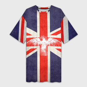 Платье-футболка 3D с принтом Флаг Англии с белым орлом в Белгороде,  |  | london | англия | белый | брызги | великобритания | империя | клякса | крылья | лондон | необычный | объеденное королевство | орел | птица | символ | сокол | туманный альбион | флаг