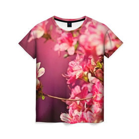 Женская футболка 3D с принтом Сакура в Белгороде, 100% полиэфир ( синтетическое хлопкоподобное полотно) | прямой крой, круглый вырез горловины, длина до линии бедер | 3d | flower | nature | pink | sakura | весна | деревья | природа | розовый | сакура | цветы | япония