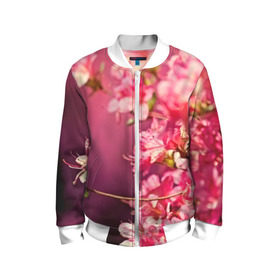 Детский бомбер 3D с принтом Сакура в Белгороде, 100% полиэстер | застегивается на молнию, по бокам два кармана без застежек, мягкие манжеты, по низу бомбера и на воротнике — эластичная резинка | Тематика изображения на принте: 3d | flower | nature | pink | sakura | весна | деревья | природа | розовый | сакура | цветы | япония