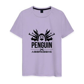 Мужская футболка хлопок с принтом Агрессивный пингвин в Белгороде, 100% хлопок | прямой крой, круглый вырез горловины, длина до линии бедер, слегка спущенное плечо. | aggressive penguin | оружие | птица