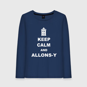 Женский лонгслив хлопок с принтом Keep calm and allons-y в Белгороде, 100% хлопок |  | Тематика изображения на принте: keep calm | арт | доктор кто | надпись | сериал | сохраняйте спокойствие | тардис | фильмы