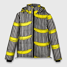 Мужская зимняя куртка 3D с принтом Бананы на Полосатом Фоне в Белгороде, верх — 100% полиэстер; подкладка — 100% полиэстер; утеплитель — 100% полиэстер | длина ниже бедра, свободный силуэт Оверсайз. Есть воротник-стойка, отстегивающийся капюшон и ветрозащитная планка. 

Боковые карманы с листочкой на кнопках и внутренний карман на молнии. | Тематика изображения на принте: банана | бананчик | вкусный | желтый | спелый | фрукт