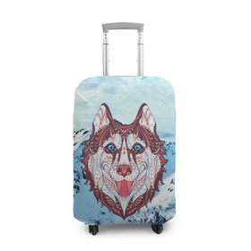 Чехол для чемодана 3D с принтом Хаски в Белгороде, 86% полиэфир, 14% спандекс | двустороннее нанесение принта, прорези для ручек и колес | at | bowwow | dog | hound | pooch | арт | гончая | гончая собака | горы | деревья | лес | снег | собака | хаски | холод