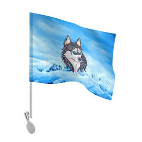 Флаг для автомобиля с принтом Siberian Husky в Белгороде, 100% полиэстер | Размер: 30*21 см | at | bowwow | dog | hound | pooch | арт | гончая | гончая собака | горы | деревья | лес | снег | собака | хаски | холод