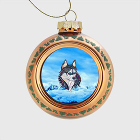 Стеклянный ёлочный шар с принтом Siberian Husky в Белгороде, Стекло | Диаметр: 80 мм | at | bowwow | dog | hound | pooch | арт | гончая | гончая собака | горы | деревья | лес | снег | собака | хаски | холод