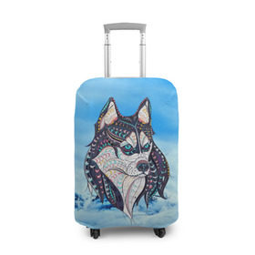 Чехол для чемодана 3D с принтом Siberian Husky в Белгороде, 86% полиэфир, 14% спандекс | двустороннее нанесение принта, прорези для ручек и колес | at | bowwow | dog | hound | pooch | арт | гончая | гончая собака | горы | деревья | лес | снег | собака | хаски | холод
