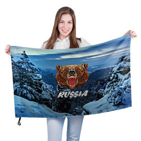 Флаг 3D с принтом Russian bear в Белгороде, 100% полиэстер | плотность ткани — 95 г/м2, размер — 67 х 109 см. Принт наносится с одной стороны | 