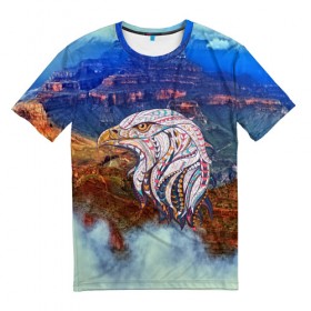 Мужская футболка 3D с принтом eagle в Белгороде, 100% полиэфир | прямой крой, круглый вырез горловины, длина до линии бедер | aquila | bird | eagle | orel | usa | америка | арт | горы | каньон | небо | облака | орел | птицы | ястреб