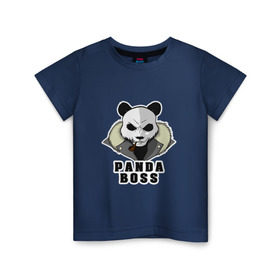Детская футболка хлопок с принтом Panda Boss в Белгороде, 100% хлопок | круглый вырез горловины, полуприлегающий силуэт, длина до линии бедер | банда | большой | босс | важный | главарь | главный | директор | крутой | круче всех | лидер | мех | панда | россия | русский | самый | супер | трубка | шуба