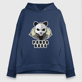 Женское худи Oversize хлопок с принтом Panda Boss в Белгороде, френч-терри — 70% хлопок, 30% полиэстер. Мягкий теплый начес внутри —100% хлопок | боковые карманы, эластичные манжеты и нижняя кромка, капюшон на магнитной кнопке | банда | большой | босс | важный | главарь | главный | директор | крутой | круче всех | лидер | мех | панда | россия | русский | самый | супер | трубка | шуба