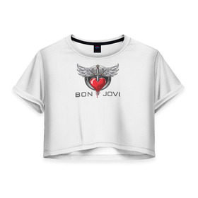 Женская футболка 3D укороченная с принтом Bon Jovi в Белгороде, 100% полиэстер | круглая горловина, длина футболки до линии талии, рукава с отворотами | Тематика изображения на принте: its my life | бон жови | джон бон джови | кровь | меч | сердце