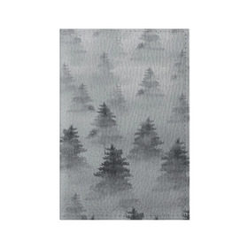 Обложка для паспорта матовая кожа с принтом Туманный лес в Белгороде, натуральная матовая кожа | размер 19,3 х 13,7 см; прозрачные пластиковые крепления | Тематика изображения на принте: бор | вечер | деревья | елка | еловый | ель | загадочный | земля | зима | лес | мрачный | необычный | природа | серый | сибирь | снег | тайга | туман | хвойный