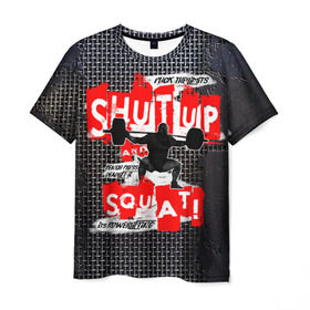 Мужская футболка 3D с принтом Powerlifting shut up and squat в Белгороде, 100% полиэфир | прямой крой, круглый вырез горловины, длина до линии бедер | powerlifting | shut up and squat | пауэрлифтинг
