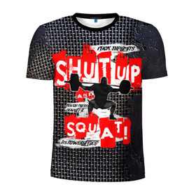 Мужская футболка 3D спортивная с принтом Powerlifting shut up and squat в Белгороде, 100% полиэстер с улучшенными характеристиками | приталенный силуэт, круглая горловина, широкие плечи, сужается к линии бедра | powerlifting | shut up and squat | пауэрлифтинг