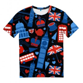 Мужская футболка 3D с принтом Великобритания в Белгороде, 100% полиэфир | прямой крой, круглый вырез горловины, длина до линии бедер | красный | лондон | паттерн | черный