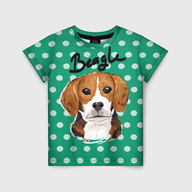 Детская футболка 3D с принтом Бигль в Белгороде, 100% гипоаллергенный полиэфир | прямой крой, круглый вырез горловины, длина до линии бедер, чуть спущенное плечо, ткань немного тянется | beagle | арт | гончая | горошек | животное | кружочек | пес | собака | текстура