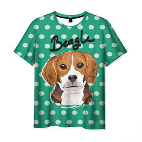 Мужская футболка 3D с принтом Бигль в Белгороде, 100% полиэфир | прямой крой, круглый вырез горловины, длина до линии бедер | beagle | арт | гончая | горошек | животное | кружочек | пес | собака | текстура