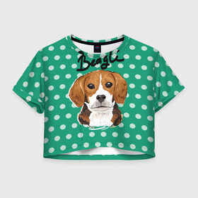 Женская футболка 3D укороченная с принтом Бигль в Белгороде, 100% полиэстер | круглая горловина, длина футболки до линии талии, рукава с отворотами | beagle | арт | гончая | горошек | животное | кружочек | пес | собака | текстура