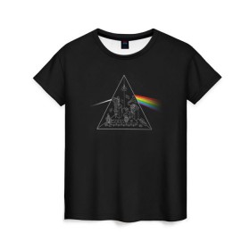 Женская футболка 3D с принтом Pink Floyd Make Rainbow в Белгороде, 100% полиэфир ( синтетическое хлопкоподобное полотно) | прямой крой, круглый вырез горловины, длина до линии бедер | англия | басы | британия | гитара | группа | логотип | музыка | песни | пинк флойд | призма | радуга | рок | свет