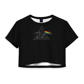 Женская футболка 3D укороченная с принтом Pink Floyd Make Rainbow в Белгороде, 100% полиэстер | круглая горловина, длина футболки до линии талии, рукава с отворотами | англия | басы | британия | гитара | группа | логотип | музыка | песни | пинк флойд | призма | радуга | рок | свет