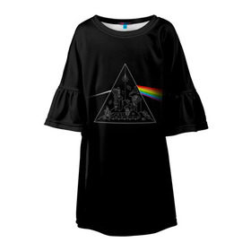 Детское платье 3D с принтом Pink Floyd Make Rainbow в Белгороде, 100% полиэстер | прямой силуэт, чуть расширенный к низу. Круглая горловина, на рукавах — воланы | англия | басы | британия | гитара | группа | логотип | музыка | песни | пинк флойд | призма | радуга | рок | свет