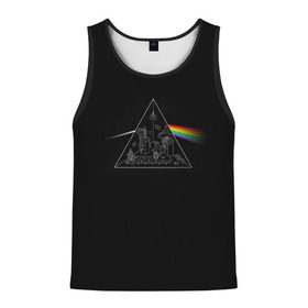 Мужская майка 3D с принтом Pink Floyd Make Rainbow в Белгороде, 100% полиэстер | круглая горловина, приталенный силуэт, длина до линии бедра. Пройма и горловина окантованы тонкой бейкой | Тематика изображения на принте: англия | басы | британия | гитара | группа | логотип | музыка | песни | пинк флойд | призма | радуга | рок | свет