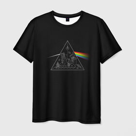 Мужская футболка 3D с принтом Pink Floyd Make Rainbow в Белгороде, 100% полиэфир | прямой крой, круглый вырез горловины, длина до линии бедер | англия | басы | британия | гитара | группа | логотип | музыка | песни | пинк флойд | призма | радуга | рок | свет