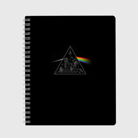Тетрадь с принтом Pink Floyd Make Rainbow в Белгороде, 100% бумага | 48 листов, плотность листов — 60 г/м2, плотность картонной обложки — 250 г/м2. Листы скреплены сбоку удобной пружинной спиралью. Уголки страниц и обложки скругленные. Цвет линий — светло-серый
 | англия | басы | британия | гитара | группа | логотип | музыка | песни | пинк флойд | призма | радуга | рок | свет