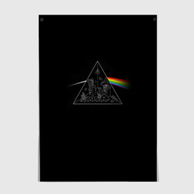 Постер с принтом Pink Floyd Make Rainbow в Белгороде, 100% бумага
 | бумага, плотность 150 мг. Матовая, но за счет высокого коэффициента гладкости имеет небольшой блеск и дает на свету блики, но в отличии от глянцевой бумаги не покрыта лаком | Тематика изображения на принте: англия | басы | британия | гитара | группа | логотип | музыка | песни | пинк флойд | призма | радуга | рок | свет