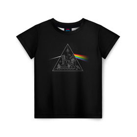Детская футболка 3D с принтом Pink Floyd Make Rainbow в Белгороде, 100% гипоаллергенный полиэфир | прямой крой, круглый вырез горловины, длина до линии бедер, чуть спущенное плечо, ткань немного тянется | англия | басы | британия | гитара | группа | логотип | музыка | песни | пинк флойд | призма | радуга | рок | свет