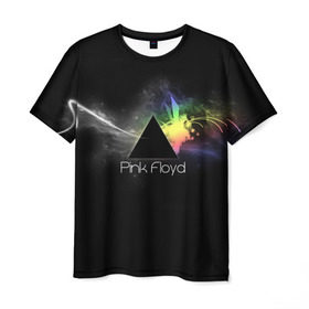 Мужская футболка 3D с принтом Pink Floyd Logo в Белгороде, 100% полиэфир | прямой крой, круглый вырез горловины, длина до линии бедер | англия | басы | британия | гитара | группа | дым | космос | логотип | музыка | песни | пинк флойд | призма | радуга | рок | свет