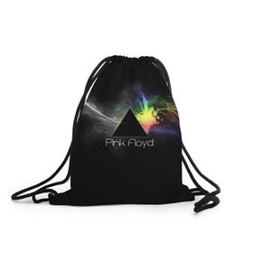 Рюкзак-мешок 3D с принтом Pink Floyd Logo в Белгороде, 100% полиэстер | плотность ткани — 200 г/м2, размер — 35 х 45 см; лямки — толстые шнурки, застежка на шнуровке, без карманов и подкладки | англия | басы | британия | гитара | группа | дым | космос | логотип | музыка | песни | пинк флойд | призма | радуга | рок | свет