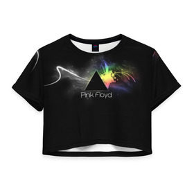 Женская футболка 3D укороченная с принтом Pink Floyd Logo в Белгороде, 100% полиэстер | круглая горловина, длина футболки до линии талии, рукава с отворотами | англия | басы | британия | гитара | группа | дым | космос | логотип | музыка | песни | пинк флойд | призма | радуга | рок | свет