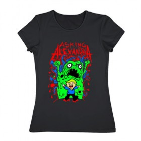 Женская футболка хлопок с принтом Asking Zombie в Белгороде, 100% хлопок | прямой крой, круглый вырез горловины, длина до линии бедер, слегка спущенное плечо | 