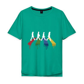 Мужская футболка хлопок Oversize с принтом Beatles Color в Белгороде, 100% хлопок | свободный крой, круглый ворот, “спинка” длиннее передней части | Тематика изображения на принте: beatles | music | rock | битлз | краски | леннон | маккартни | музыка | переход | рок | старр | харрисон | цвет