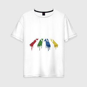 Женская футболка хлопок Oversize с принтом Beatles Color в Белгороде, 100% хлопок | свободный крой, круглый ворот, спущенный рукав, длина до линии бедер
 | beatles | music | rock | битлз | краски | леннон | маккартни | музыка | переход | рок | старр | харрисон | цвет