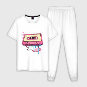 Мужская пижама хлопок с принтом Аудиокассета в Белгороде, 100% хлопок | брюки и футболка прямого кроя, без карманов, на брюках мягкая резинка на поясе и по низу штанин
 | mc | кассета