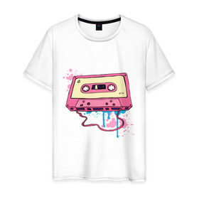 Мужская футболка хлопок с принтом Аудиокассета в Белгороде, 100% хлопок | прямой крой, круглый вырез горловины, длина до линии бедер, слегка спущенное плечо. | mc | кассета