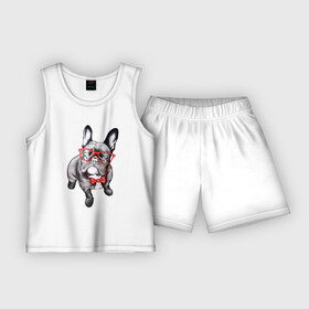 Детская пижама с шортами хлопок с принтом Бульдог в Белгороде,  |  | bulldog | dog | бабочка | бульдог в очках | в очках | дог | очки | собака