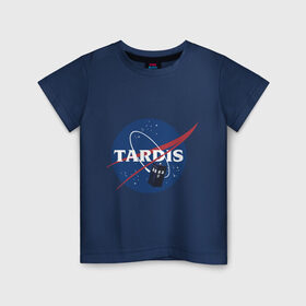 Детская футболка хлопок с принтом Tardis NASA в Белгороде, 100% хлопок | круглый вырез горловины, полуприлегающий силуэт, длина до линии бедер | doctor who | space | tardis | time machine | будка | время. пространство | доктор кто | космос | машина времени | наса | сериал | тардис