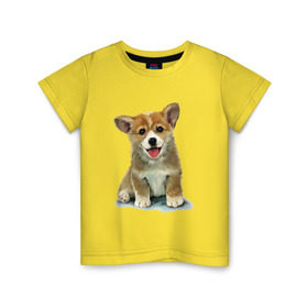 Детская футболка хлопок с принтом Коржик в Белгороде, 100% хлопок | круглый вырез горловины, полуприлегающий силуэт, длина до линии бедер | Тематика изображения на принте: corgi | dog | korgi | вельш корги | дог | кардиган | корги | пемброк | собака | щенок