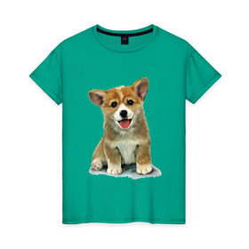 Женская футболка хлопок с принтом Коржик в Белгороде, 100% хлопок | прямой крой, круглый вырез горловины, длина до линии бедер, слегка спущенное плечо | corgi | dog | korgi | вельш корги | дог | кардиган | корги | пемброк | собака | щенок
