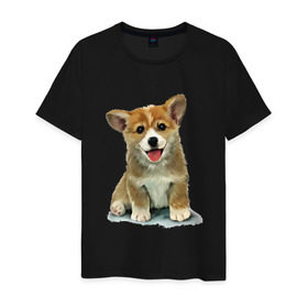 Мужская футболка хлопок с принтом Коржик в Белгороде, 100% хлопок | прямой крой, круглый вырез горловины, длина до линии бедер, слегка спущенное плечо. | corgi | dog | korgi | вельш корги | дог | кардиган | корги | пемброк | собака | щенок