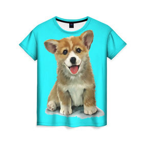Женская футболка 3D с принтом Корги в Белгороде, 100% полиэфир ( синтетическое хлопкоподобное полотно) | прямой крой, круглый вырез горловины, длина до линии бедер | corgy | dog | korgi | puppy | вельш корги | кардиган | коржик | пемброк | собака | щенок